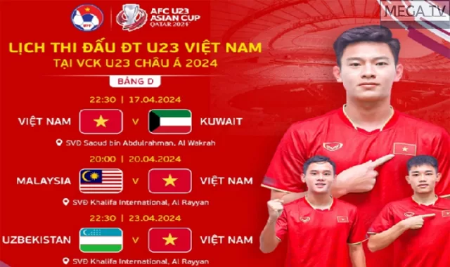 Lịch thi đấu U23 Việt Nam hôm nay tại vòng chung kết U23 Asian Cup 2024